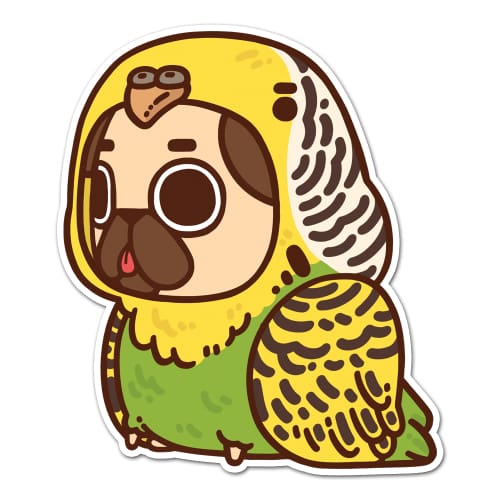 Budgie Puglie Pug Sticker - Sticker - Die Cut